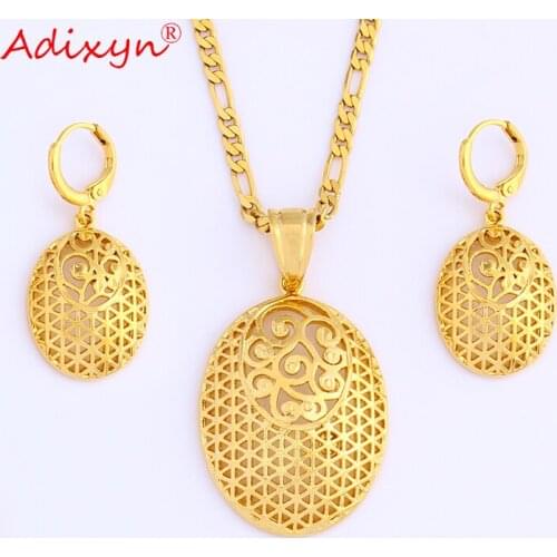 Adixyn Ellipse Earrings Pendant Necklace Jewelry Gold Color Jewelry Set For Ladies Women Fashion N08238