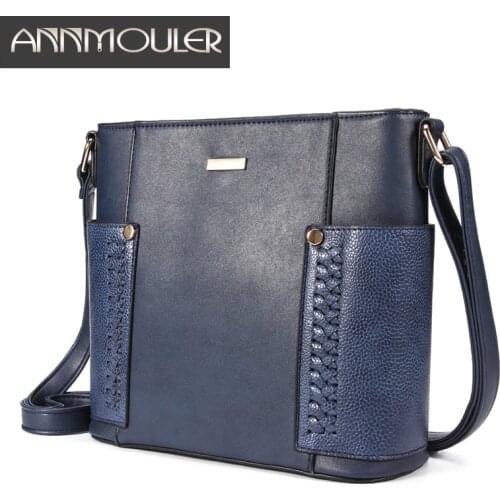 Annmouler Fashion Women Bags Pu Leather Crossbody Bag Patchwork Messenger Bag Quality Ladies Shoulder Bag Bucket Bag Purse