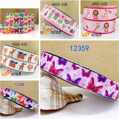 Free shipping 50 yard cartoon butterfly printed grosgrain ribbon 12359