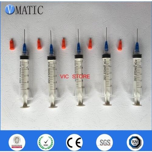 Free Shipping Non Sterilized 5Pcs Glue Dispensing Needle 22G S.S Needle Tube Length 25.4mm(1'') + 5Pcs Syringe With Stopper