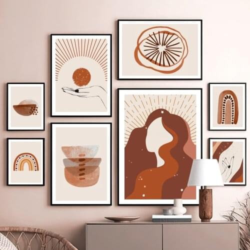 Boho Bowl Rainbow Sun Vase Girl Abstract Wall Art Canvas Painting Nordic Posters And Prints Wall Pictures For Living Room Decor