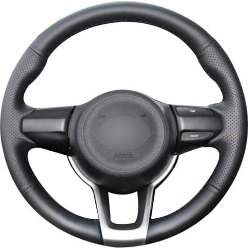 Black Natural Leather Car Steering Wheel Cover for Kia Rio 2017-2019 Rio5 2019 K2 2017-2019 Picanto 2017-2019 Morning 2017-2019