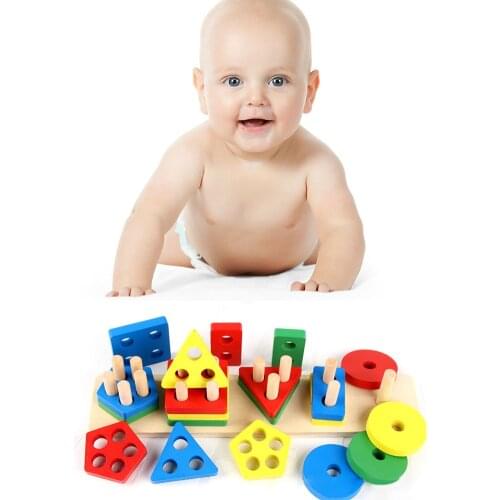 Wooden Montessori Toy Children Educational Color Shape Match DIY Building Blocks Kindergarten Learning Development