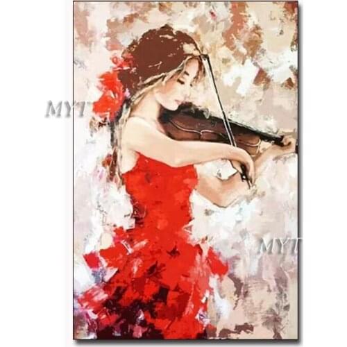 The Girl Played The Violin Oil Painting Modern Home Bedroom Wall Decoration Canvas Art 100% Hand-painted Girl Paintings Artwork