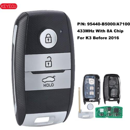 KEYECU 95440-A7800 Keyless-Go Smart Remote Key FOB 3 Button 433MHz 8A Chip Fob for KIA K3 2014-2019 P/N: 95440-B5000/95440-B5001