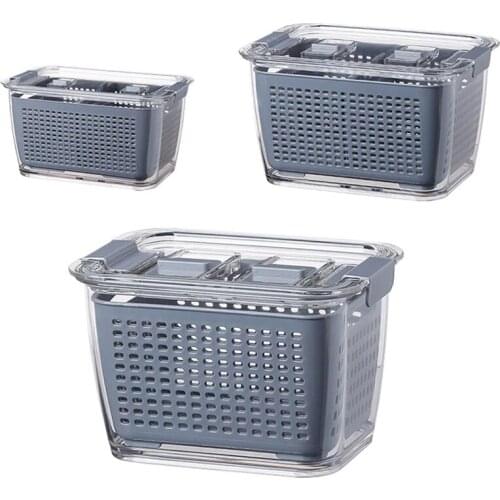 HOT-Kitchen Refrigerator Storage Containers Fresh-Keeping Storage Box Fruit Vegetable Drain Crisper Kitchen Storage Box