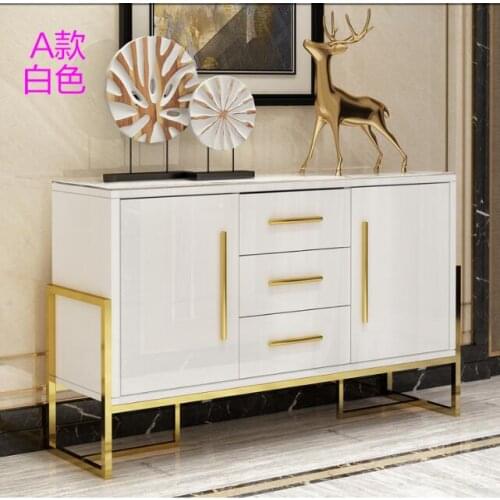 Stainless steel marble black white coffee table TV cabinet combination