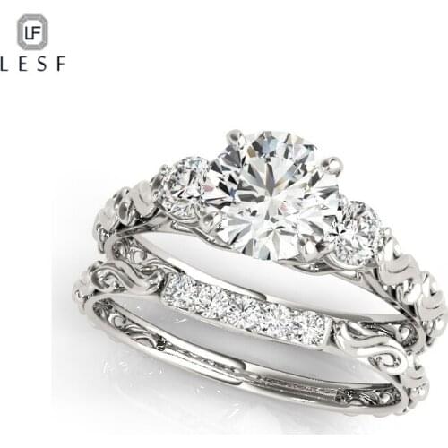 LESF Cubic Zirconia Three Stones Three colors Rings For Women Fashion 925 Silver Shining Rings set Birthday Gift for Girls