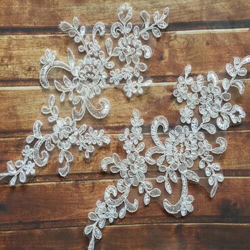 1PCS Sequins Lace Flower Lace Fabric Lace Applique Collar Trim Pearl Patches Patch Tulle Fabric Accessories dentelle parches QA9