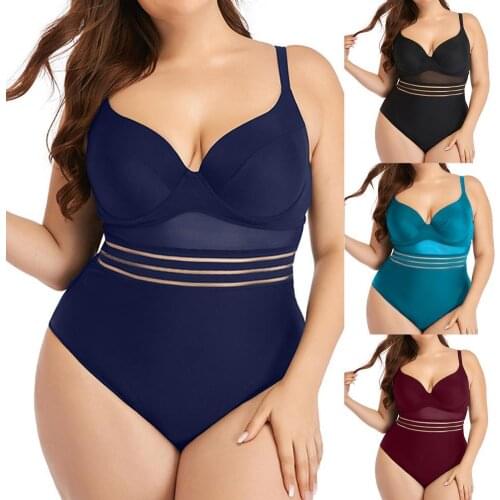 Swimwear Push Up Solid Color One-piece Mesh Hollow Backless Women Swimsuit for Beach