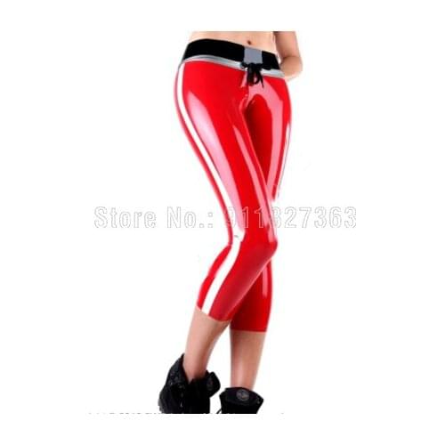 Natural Latex Leggings Red And Silver White Black Latex Pants With Stripes Jeans Rubber Trousers Britches Tapered Customized