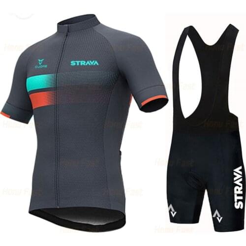 Summer 2021 STRAVA Cycling Jersey Sets Red Bicycle Short Sleeve Cycling Clothing Bib Shorts Bike Maillot Cycling Jersey
