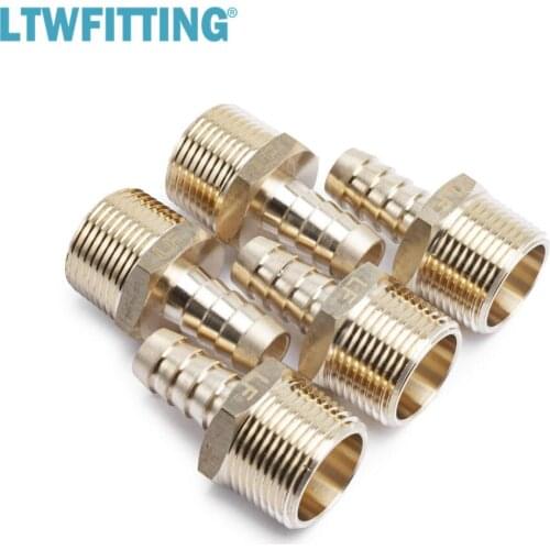 LTWFITTING Lead Free Brass Barbed Fitting Coupler / Connector 1/2" Hose Barb x 3/4" Male NPT Fuel Gas