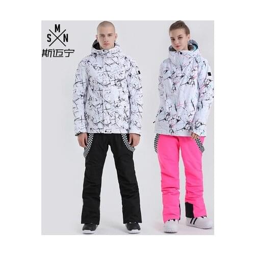 SMN Ski Suit Adult Women Men Winter Waterproof Breathable Warm Snowboard Jacket Bibs Pants Wind Resistant Outdoor Snowboard Suit