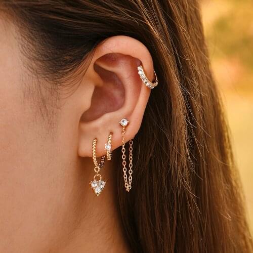 Fashion Ear Piercing Long chain Earrings Zircon Huggie Hoop Earring Set For Women CZ cartilage Stacking Earrings Wedding Jewelry