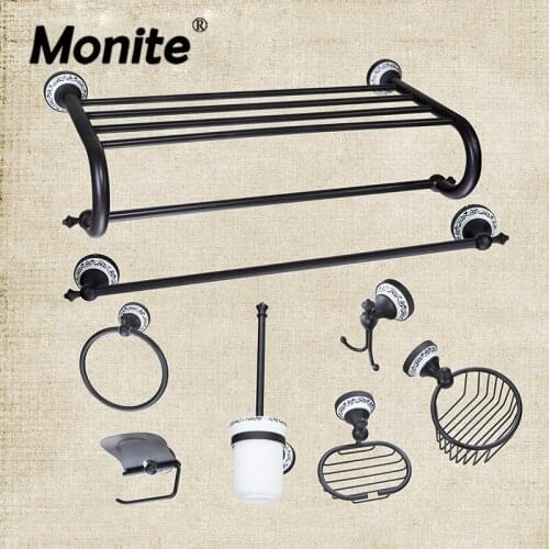 Monite Towel Rack Towel Ring Paper Holder Toilet Brush Holder Frosted glass Cup Oil Rubbed Bronze Bathroom Accessories