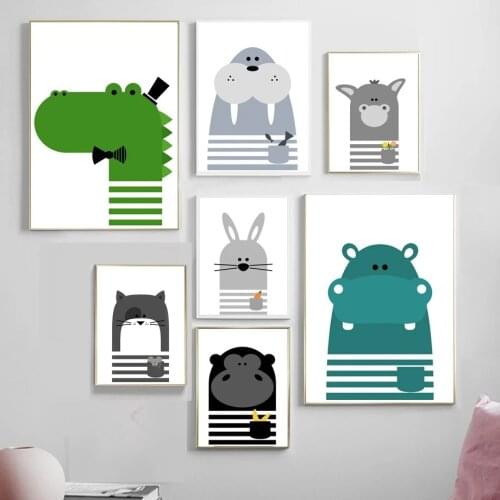 Canvas Wall Art With Rabbit, Koala, Monkey, Cat, Nordic Poster And Animal Print, Wall Picture, Scandinavian Decor For Nursery An
