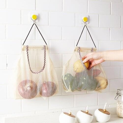 1 Piece Kitchen Fruit Vegetable Storage Mesh Bag Wall-mounted Sundries Storage Bag Organize Portable Breathable Hanging Holder
