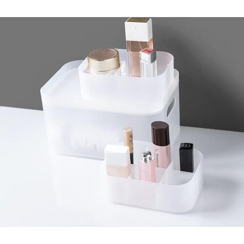 Desktop storage box, cosmetic box, plastic frosted compartment, mask box with lid, makeup table finishing box