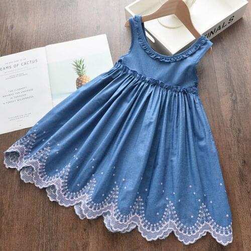 2020 New Summer Girls' Dress Vest Denim Embroidery Casual Sleeveless Party Princess Dress ChildrenS Baby Kids Girls Clothing