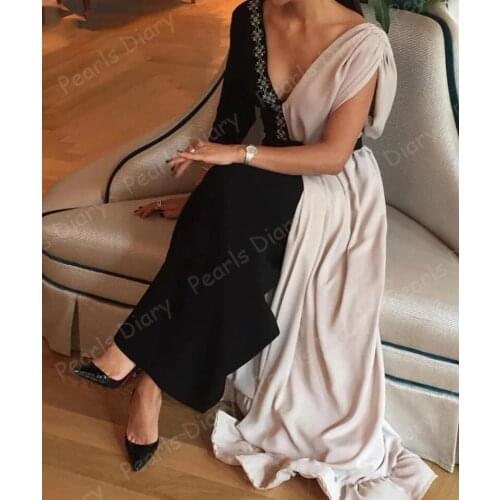 New Arrival V Neck Black Evening Dresses 2021 Long Sleeve Muslim Evening Prom Dress Abiti Da Cerimonia Da Sera Evening Gown