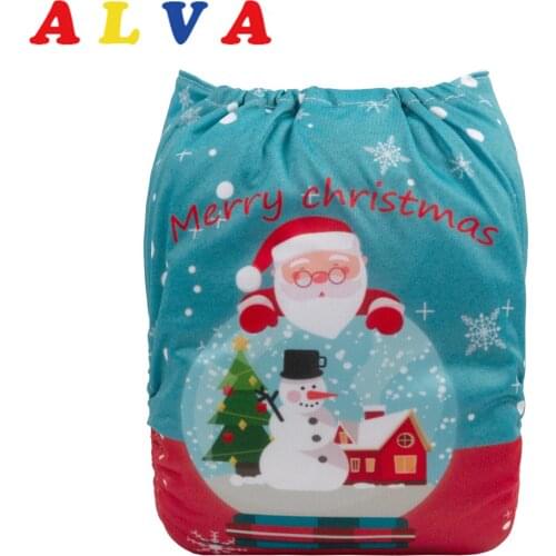 ALVABABY New Designed Christmas Printed Cloth Diapers Baby Digital Positioning Nappy with 1pc Diaper Insert
