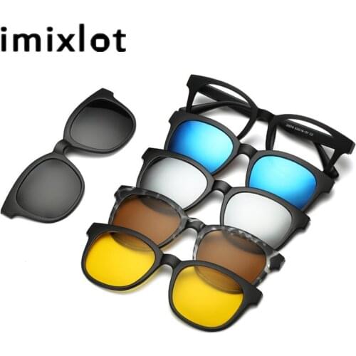 IMIXLOT New Polarized Magnetic Glasses 5 Pieces Clip On Sunglasses Men Women Male Driving Myopia Optical Spectacle Frame