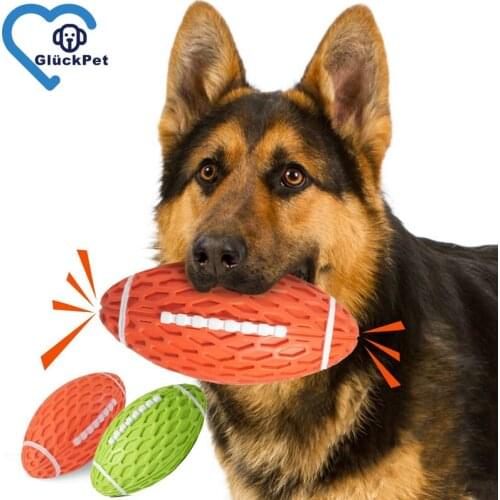 Dog Toys Ball Pet Squeaky Toys Rubber Rugby Ball Interactive and Training Chew Toys Fetch Toy Ball for Dogs