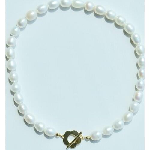 LONDANY Oval natural pearl necklace large pearl flower OT buckle short necklace exaggerated plum blossom popular fashion gift