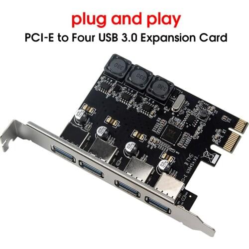 Four Ports USB 3.0 Super Fast 5Gbps PCI-E Expansion Card PCI Express Adapter Converter Card 6A Power Supply Module For Desktop