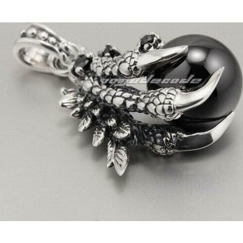 LINSION Dragon Claw 925 Sterling Silver Mens Biker Rock Punk Pendant 8N002