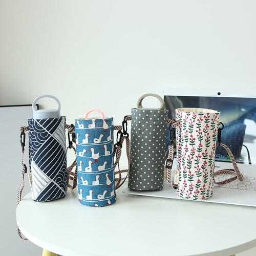 Cotton Linen Portable Bottle Cover Bag Outdoor Water Cup Back Diagonal Holder Bag Flexible Bottle Cover Bag