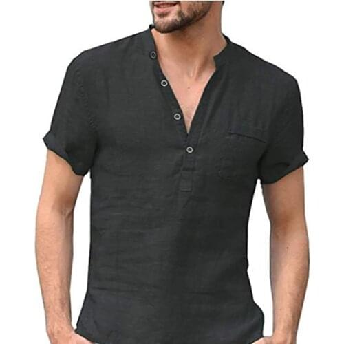 2021New StyleT-Shirt Mens Linen V-Neck T-Shirt High Quality Mens Solid Color Short-Sleeved Casual Cotton And Linen T-Shirt Top