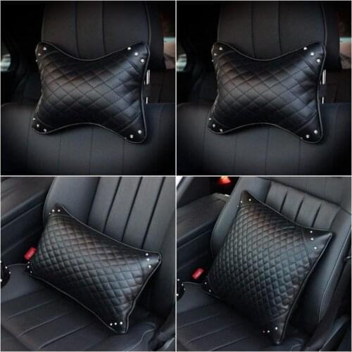 Bling Bling Rhinestone Car Headrest Neck Pillow Memory Foam PU Leather Seat Support Cushion Head Rest Winter Auto Accessories