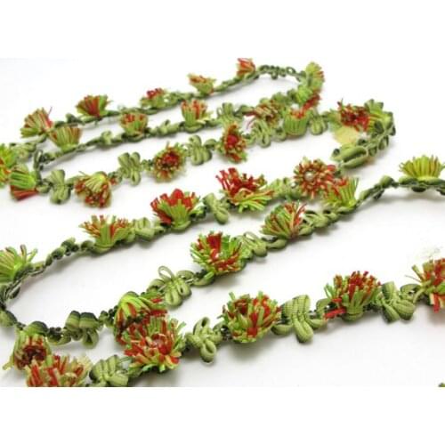 2 Yards Woven Rococo Ribbon Trim with Flower Buds|Decorative Floral Ribbon|Scrapbook Materials|Clothing|Decor|Craft Supplies