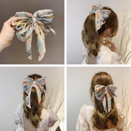 Spring Summer Romantic Big Bow Floral Hairpin Back Head Korean Net Red Hairpin Headdress Hair Accessories Top Clip Spring Clip