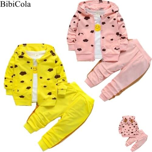 Spring Baby Girls Clothes Sets Infant Cotton Coats+Long Sleeve T-shirt+pants 3pcs Suits Girls Baby Casual Sports Clothing Outfit
