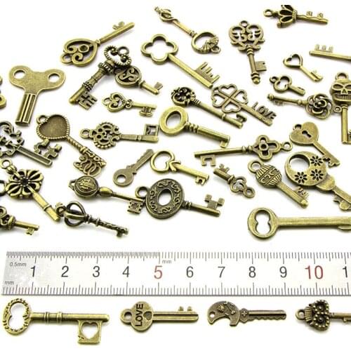 50PCS Mix Antique Bronze Old Look Bronze Keys Vintage Pendant Metal Charms Decorations Diy Pendant Jewelry Findings
