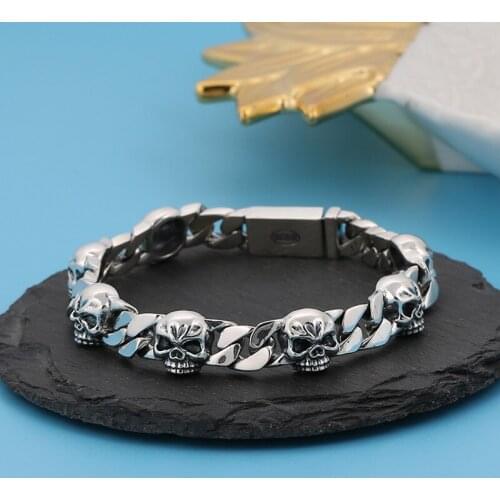 BOCAI 100% s925 Silver Jewelry 2021 Trendy Personality Skull Punk Style Man Whip Bracelet Stylish Boyfriend Gift
