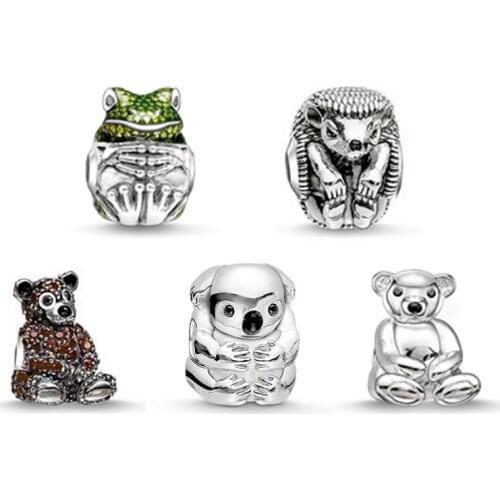 Green Frog Hedgehog Brown Bear Koala Teddy Bear Head Bead Most Fashion Karma Beads for Jewelry Making Fit Bracelets for Women