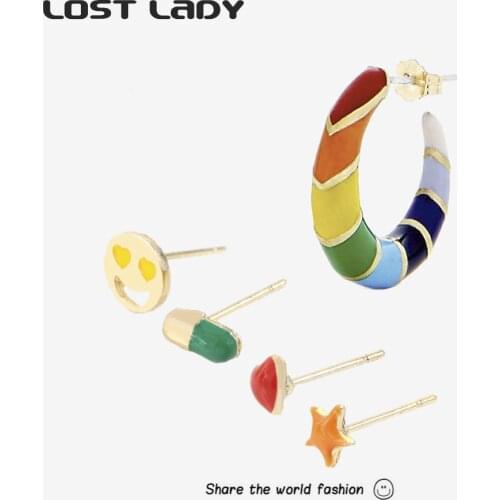 Lost Lady New Fashion Colorful Stud Earring Set Statement Sunshine Style Earrings for Women Friend Birthday Gifts Party Jewelry