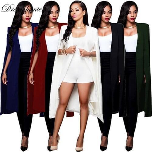 Women Autumn Fashion White Black Poncho And Capes Plus Size S-4XL Long Blazer Women Office Lady Elegant Blazers Suit Coat