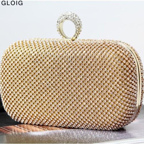 Finger Ring Diamonds Women Clutch Rhinestones Chain Shoulder Wedding Evening Bags Party Holder Small Purse