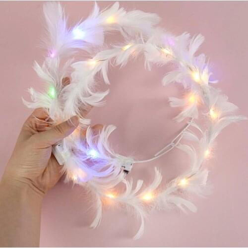 1pcs Women Girls BLINKING LED Flower Headband Glowing Feather Butterfly Party Light Up Hair Wreath For Wedding Party Christmas
