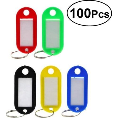 100pcs Metal Ring Colorful Plastic Key Fobs Luggage ID Name Label Tag Keyring Keychain Classification Card