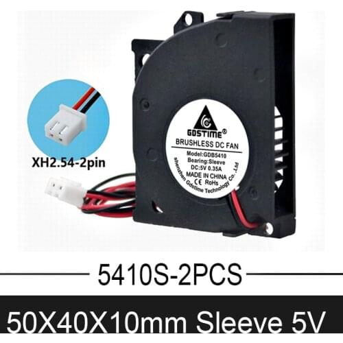 2Pcs Gdstime 5CM Blower Fan 5V 50mm x 40mm x10mm 5410 Ball Radial Centrifugal Cooling Fan Turbine Blower Cooler Fan