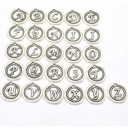 26pcs 18MM DIY Alloy round letters charm Jewelry Accessories initial Alphabet Set charm Ancient Silver color antique vintage