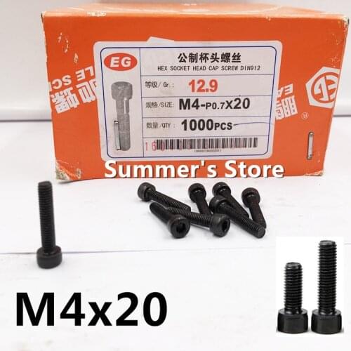 50pcs/lot DIN912 M4 Alloy Steel screw Hex Socket Head Cap Screw M4*20mm black screw bolt M4 screw 20mm