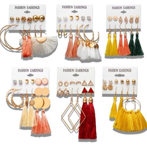 6 pairs/set Fashion Bohemian Tassel Earrings Vintage Earrings For Women 2019 Jewelry Combination Suit Ear Studs