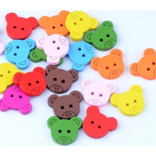Free shipping -Random 60PCs Randomly Mixed Lovely Bear Animals 2 Holes Wood Painting Sewing Buttons Scrapbooking 18mmx15mm F0001